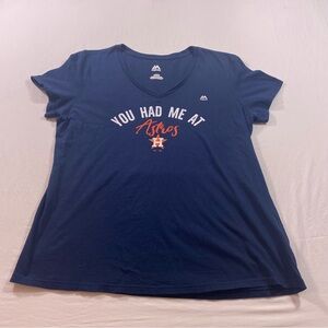 Majestic Houston Astros Shirt Women X-L V Neck blue white You had me at Astros